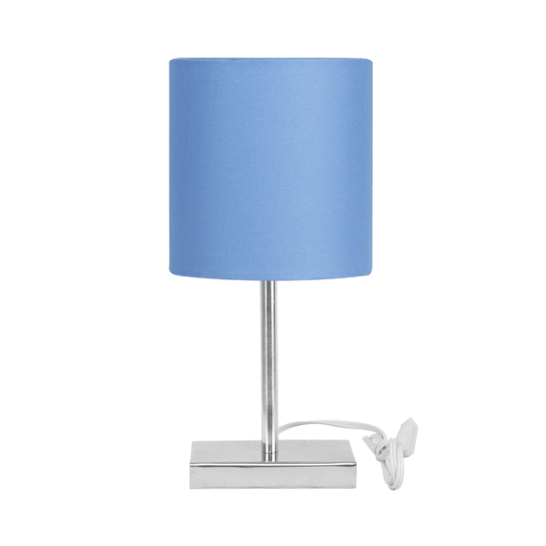 Abajur Eros Touch Cilindrico Azul Com Base Quadrada De Inox