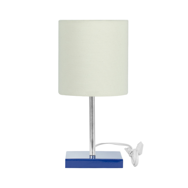 Abajur Eros Touch Cilindrico Bege Base Azul Quadrada