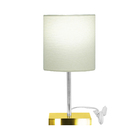 Abajur Eros Touch Cilindrico Bege Base Dourada Quadrada