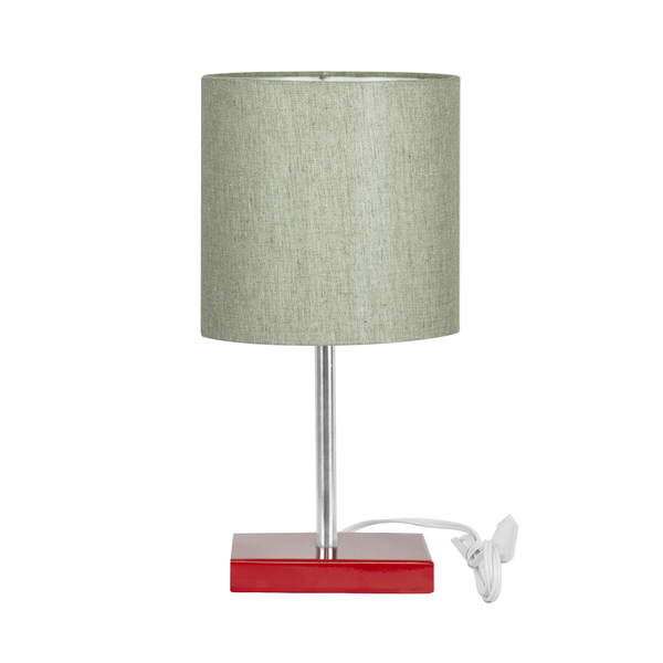 Abajur Eros Touch Cilindrico Cinza Escuro Base Vermelha Quad