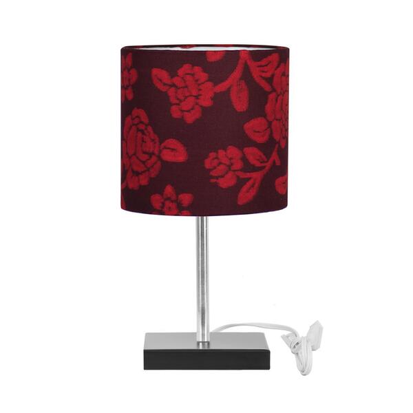Abajur Eros Touch Cilindrico Floral Vermelha Base Preto Quad