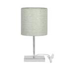 Abajur Eros Touch Cilindrico Linho Claro Base Quadrada