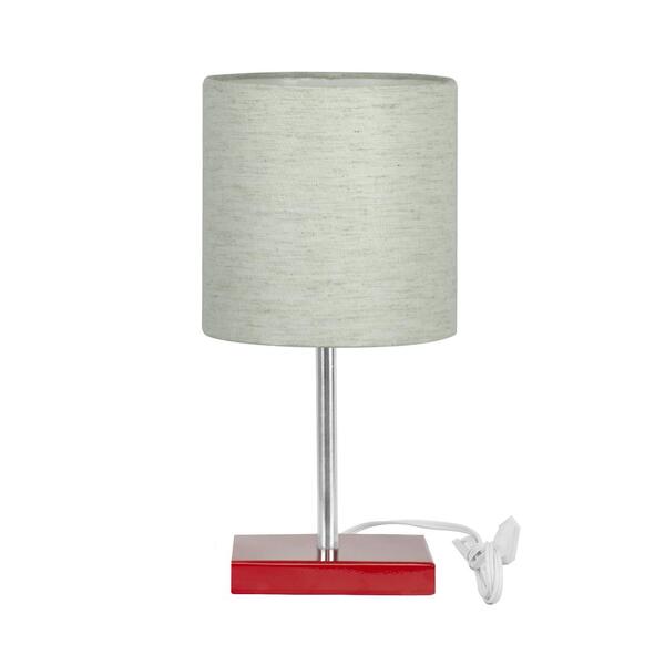 Abajur Eros Touch Cilindrico Linho Claro Base Vermelha Quad