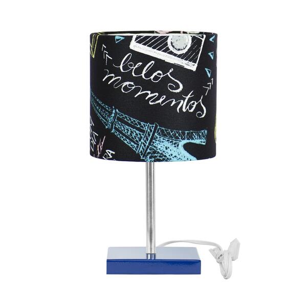 Abajur Eros Touch Cilindrico Parede Giz Base Azul Quadrada