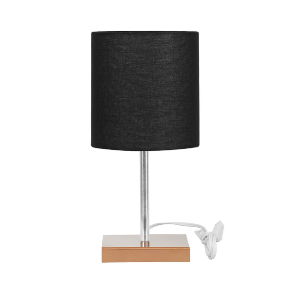 Abajur Eros Touch Cilindrico Preto Base Cobre Quadrada