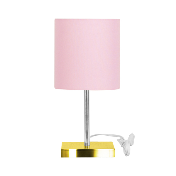 Abajur Eros Touch Cilindrico Rosa Base Dourada Quadrada