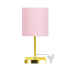 Abajur Eros Touch Cilindrico Rosa Base Todo Dourado Quad.
