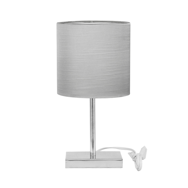 Abajur Eros Touch Cilindrico Shantung Cinza Base Quadrada