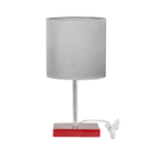 Abajur Eros Touch Cilindrico Shantung Cinza Base Vermelha Q.