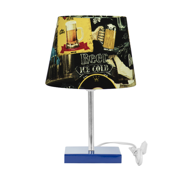 Abajur Eros Touch Dome Bar 049 Com Base Azul Quadrada.