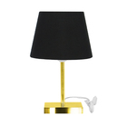 Abajur Eros Touch Dome Preto Base Toda Dourada Quadrada