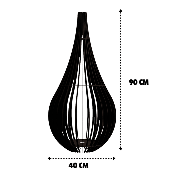 Abajur Grande De Chão Capadócia Mdf Luminária - Preto 90x40cm