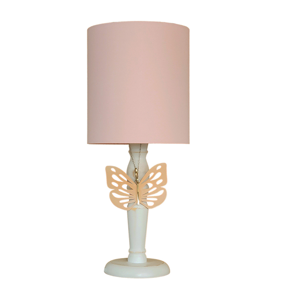 Abajur Infantil Borboleta Rosa Base Branco Provençal 20x49