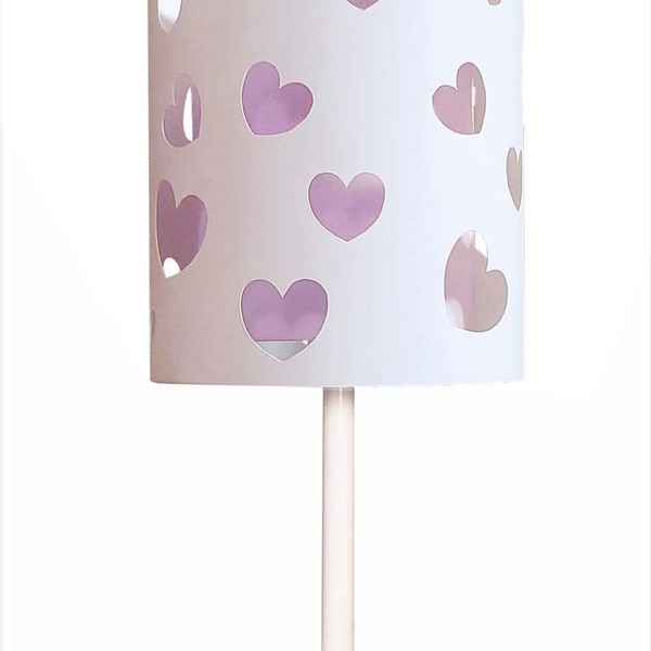 Abajur Infantil Corações Duplo -base Branca 20x41 - Lilás