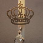 Abajur Infantil Coroa Base Branca Cúpula Crú 20x43