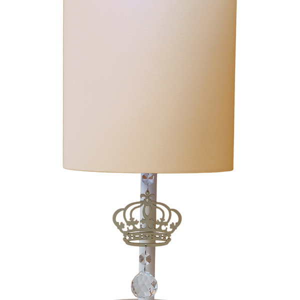 Abajur Infantil Coroa Base Branca Cúpula Crú 20x43