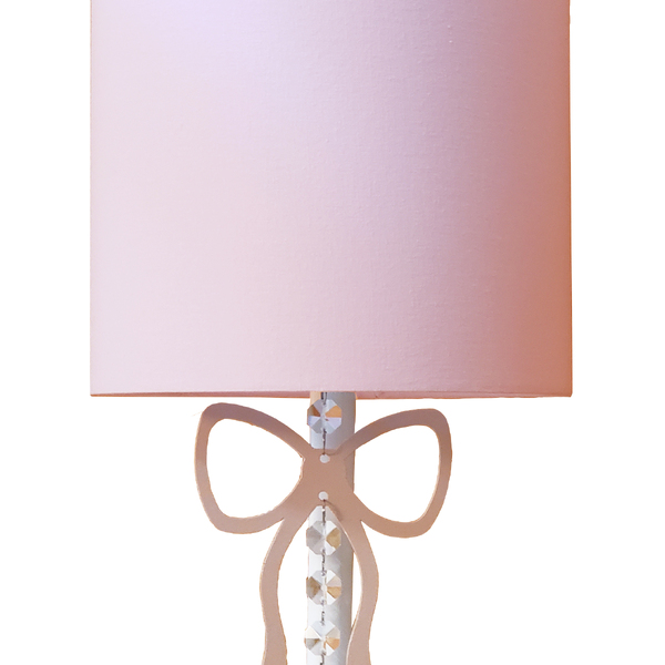 Abajur Infantil Laço Base Branca Cúpula Rosa 20x43 Bivolt