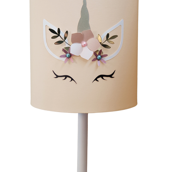 Abajur Infantil Unicórnio - Base Branco Cúpula Crú 20x43