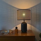 Abajur Luminária Preto Rattan Bambu Luxuoso 43x25