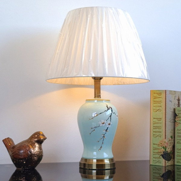 Abajur Luminária Quarto Porcelana Verde Floral Pés Metal 59x4