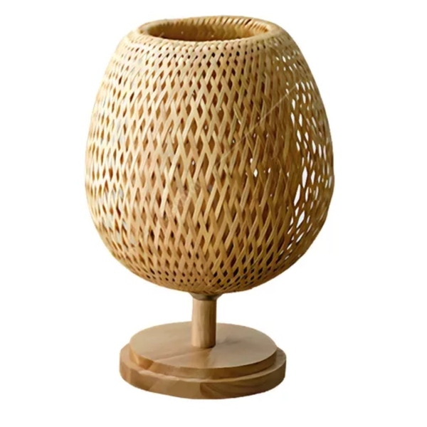 Abajur Luminária Tecelagem Bambu Rattan Luxuoso 37x20
