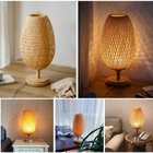 Abajur Luminária Tecelagem Bambu Rattan Luxuoso 49x24