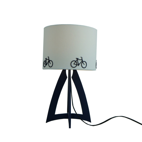 Abajur Madeira E Cúpula Bicicletas Azul Marinho E Branco