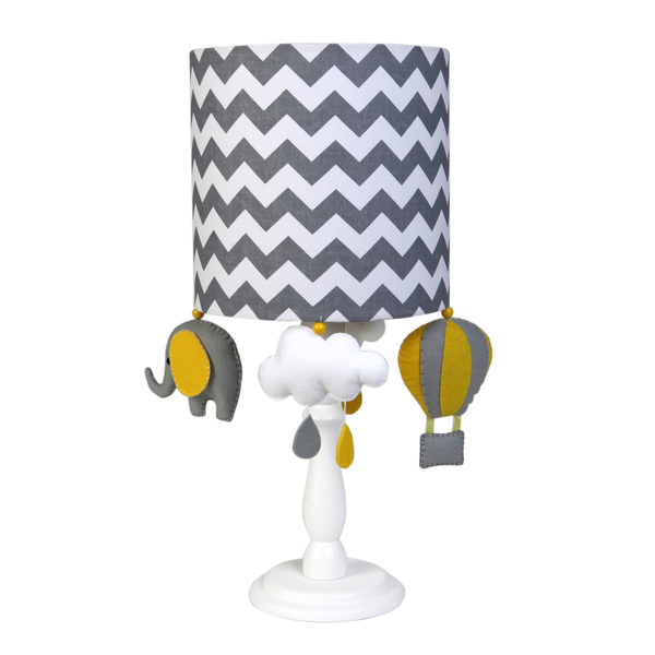 Abajur Madeira Elefante Balão Cinza Bebê Infantil