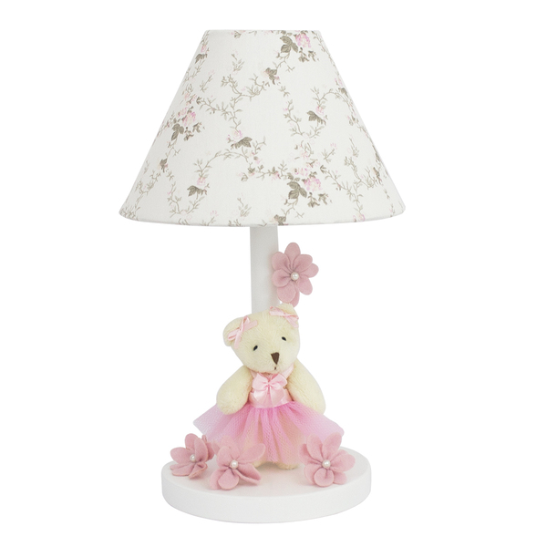 Abajur Madeira Ursinha Com Flores Bebê Infantil