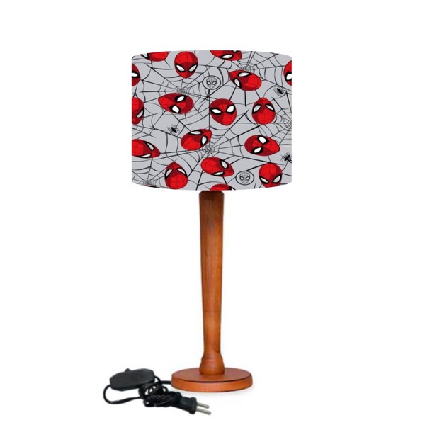 Abajur Mesa  Madeira 48cm Cores Estampadas Cúpula Ø30 Md1077