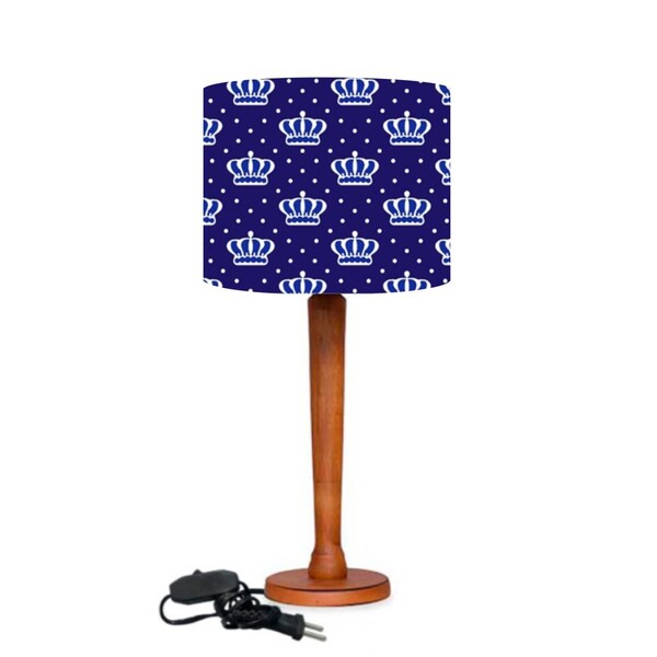 Abajur Mesa  Madeira 48cm Cores Estampadas Cúpula Ø30 Md1077