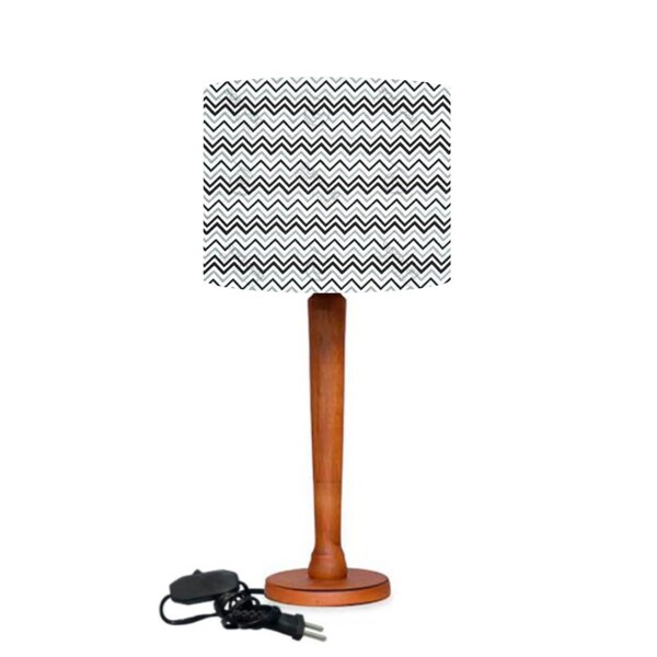 Abajur Mesa  Madeira 48cm Cores Estampadas Cúpula Ø30 Md1077