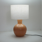 Abajur Mesa Base Cerâmica Rústica E Cúpula Linho Bege Bivolt