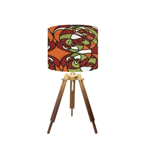 Abajur Mesa Tripé Madeira 60cm Cores Estampadas -md1001 Cúpul