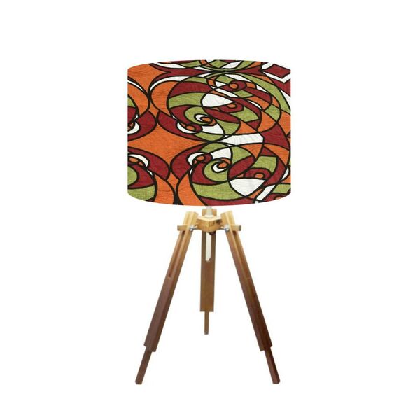 Abajur Mesa Tripé Madeira 60cm Cores Estampadas - Md1002 Cúpu