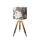 Abajur Mesa Tripé Madeira 60cm Cores Florais - Md1001 Cúpula