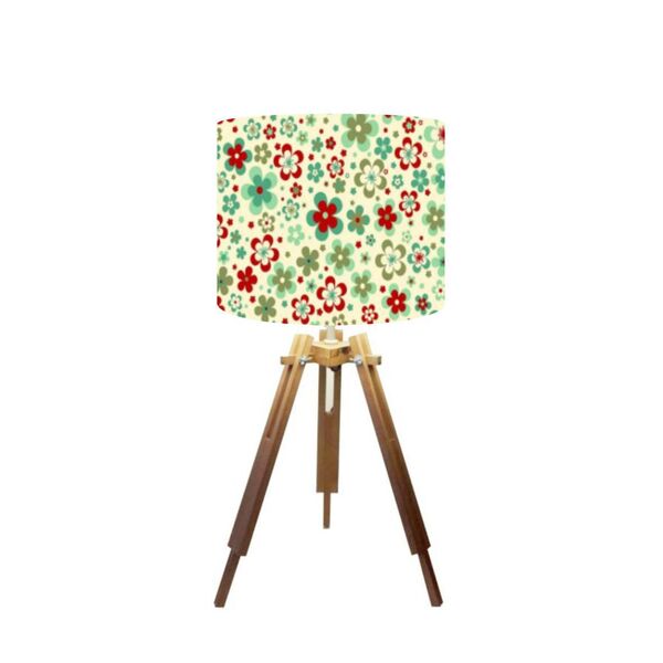 Abajur Mesa Tripé Madeira 60cm Cores Florais - Md1001 Cúpula