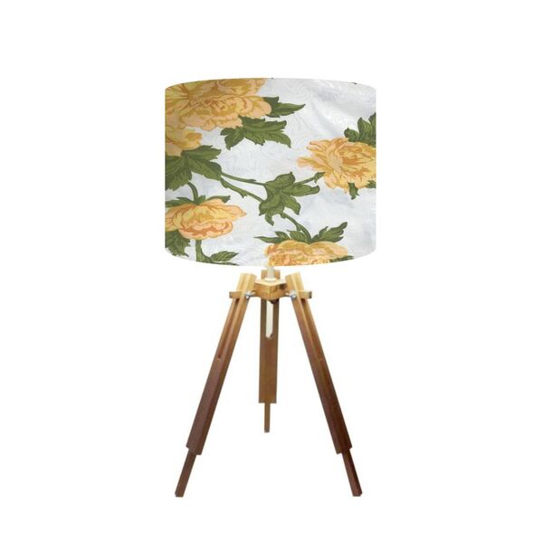 Abajur Mesa Tripé Madeira 60cm Cores Florais - Md1002 Cúpula