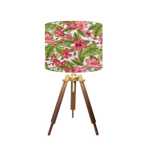 Abajur Mesa Tripé Madeira 60cm Cores Florais - Md1002 Cúpula