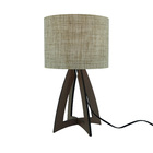 Abajur Pequeno Base Madeira Marrom E Cúpula Tecido Linho