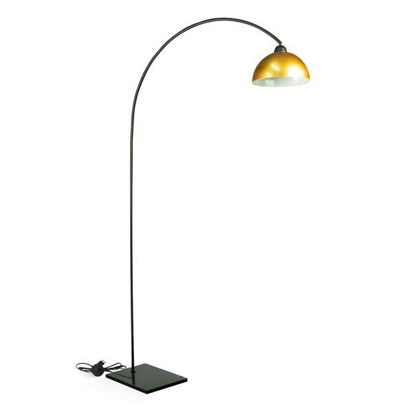 Abajur Piso Arco Pescador 2m Base Pedra Cúpula Ouro-preto