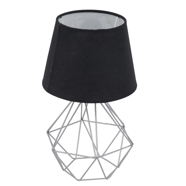 Abajur Prata e Preto de Metal e Tecido Diamante Auremar