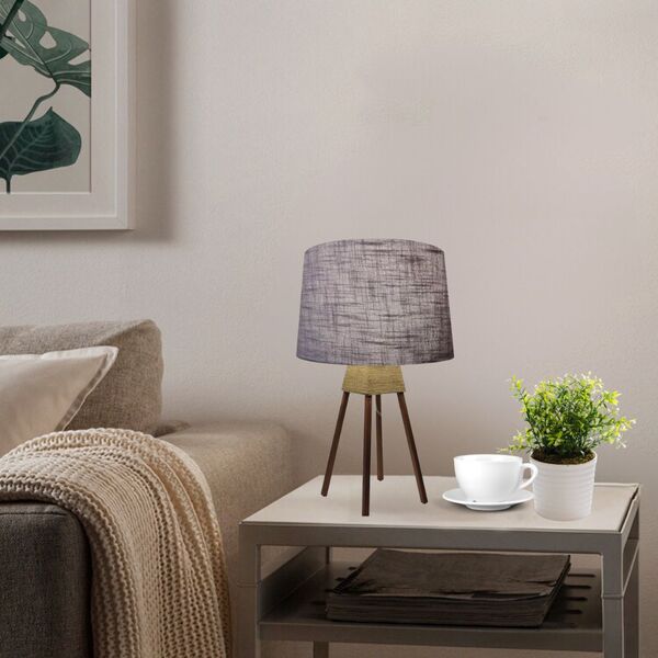 Abajur Quadripé Base Madeira Vivare Md-2017 Cúpula Em Tecido