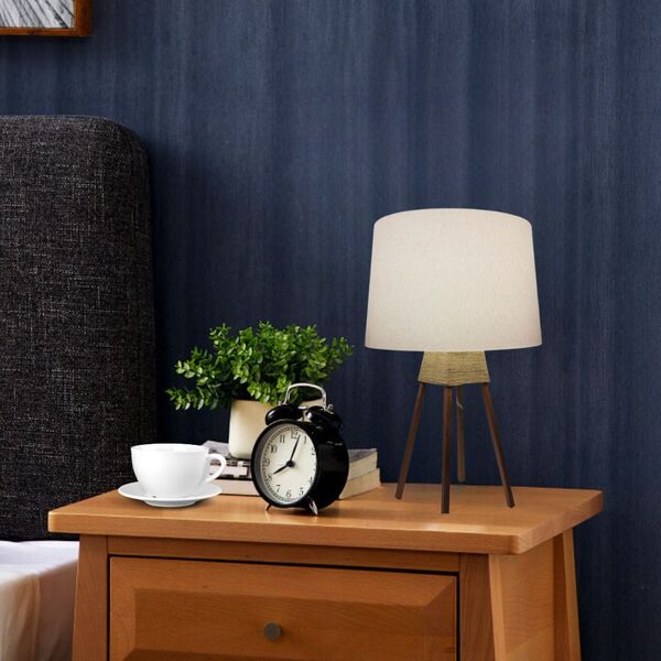 Abajur Quadripé Base Madeira Vivare Md-2017 Cúpula Em Tecido