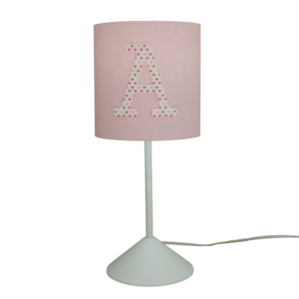 Abajur Quarto Infantil Tecido Rosa Com Aplique Letra Nome