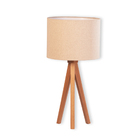 Abajur Round Madeira Natural Cúpula Linho