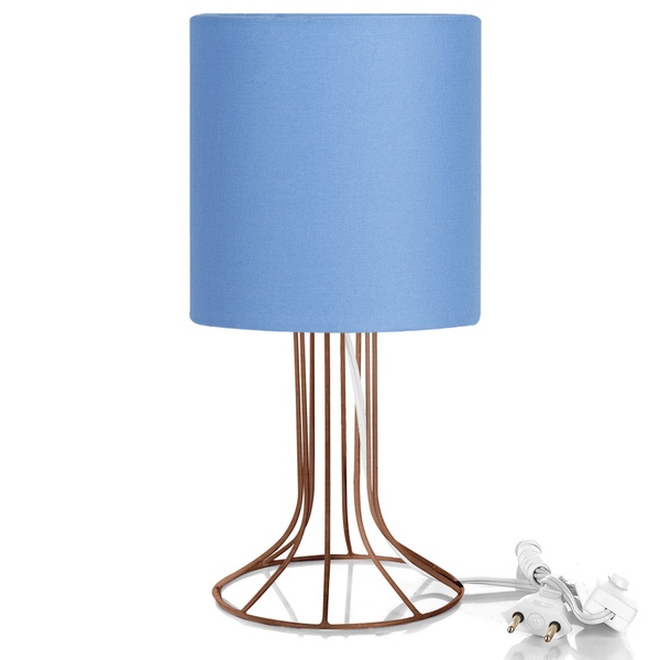 Abajur Torre Cilindrico Azul Com Aramado Cobre