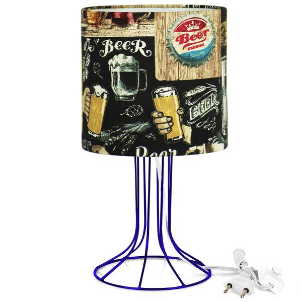 Abajur Torre Cilindrico Bar Com Aramado Azul