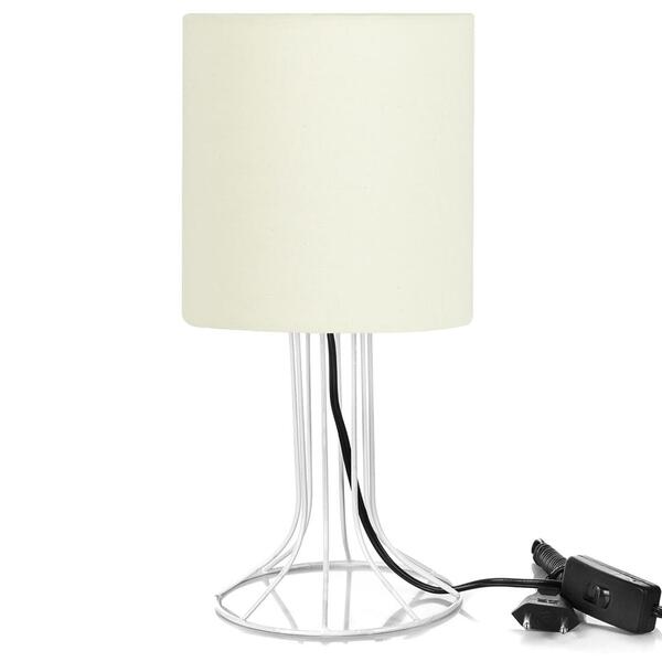 Abajur Torre Cilindrico Bege Com Aramado Branco