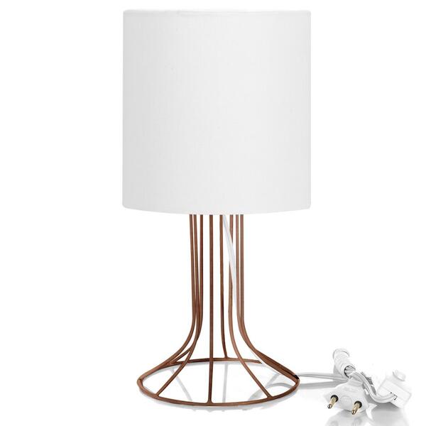 Abajur Torre Cilindrico Branco Com Aramado Cobre